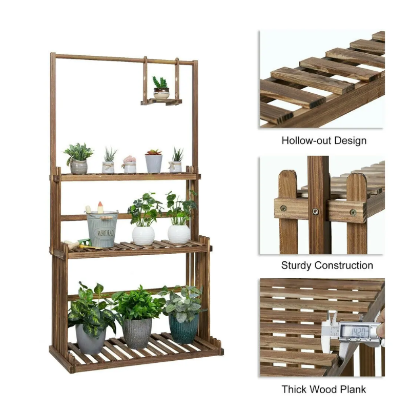 3-Tier Plant Stand with Hanging Bar