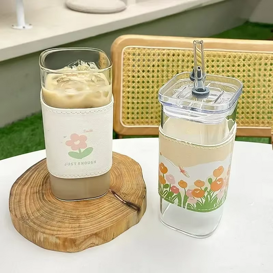 Chic Square Coffee Glass with Lid