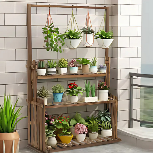 3-Tier Plant Stand with Hanging Bar