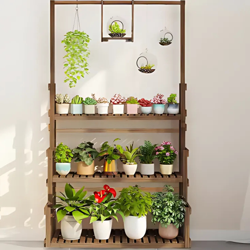 3-Tier Plant Stand with Hanging Bar